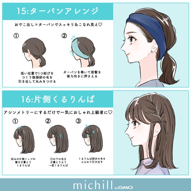 ターバンアレンジ　片側くるりんぱ