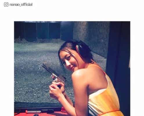 菜々緒“初めての実弾射撃”姿に「かっこよすぎ」「違和感ない」 実写版「銀魂」来島また子にも期待高まる