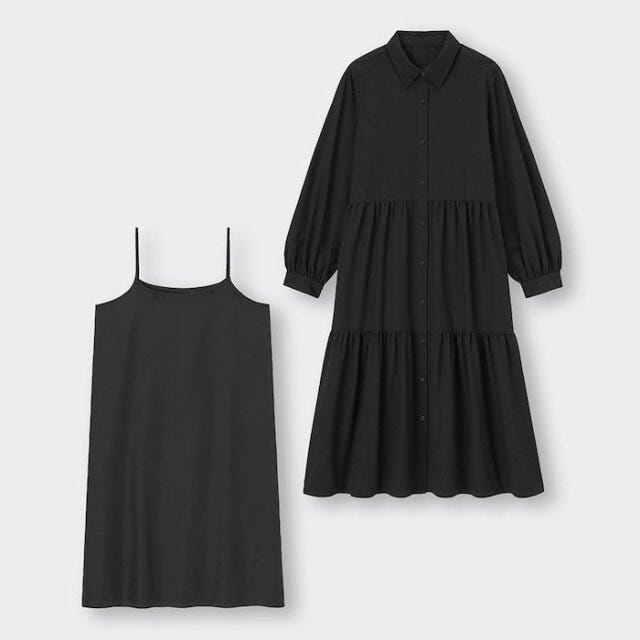 GU　ラクしてキレイ　マストバイワンピース　ティアードシャツワンピース