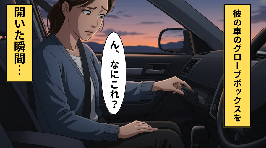 彼の車で…「ん？なにこれ」グローブボックスに【ありえないモノ】が入っており…彼女「別れましょ」