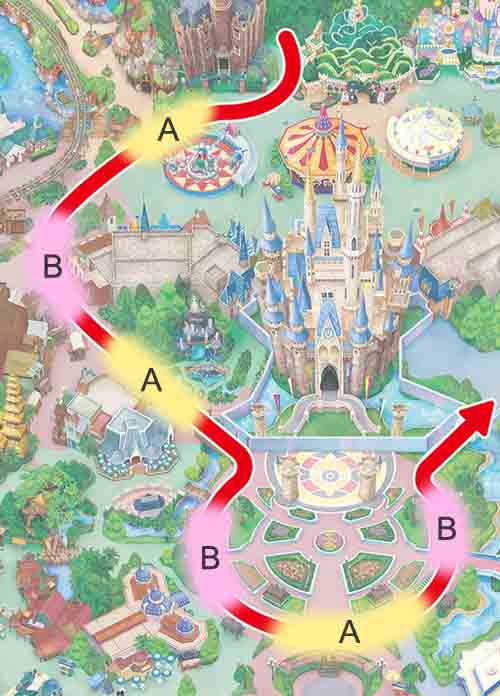 「ベリー・ミニー・リミックス」パレードルート上の停止位置(イメージ) (C)Disney
