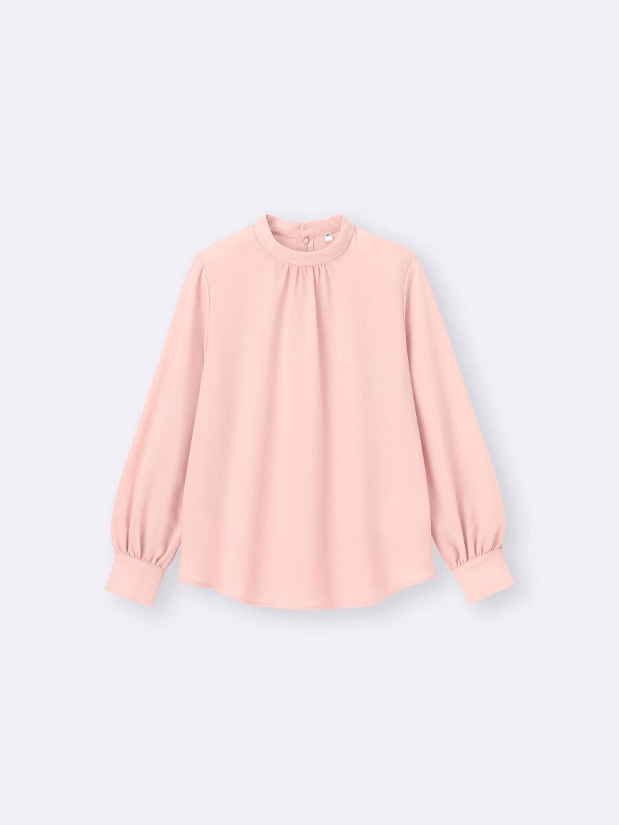 2026gu春ピンク女性スタンドカラーブラウス