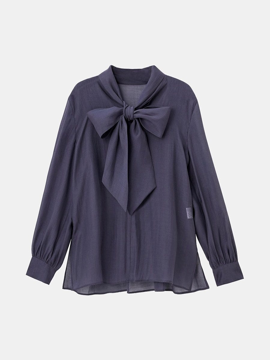 PLSTのシアーボウタイブラウス