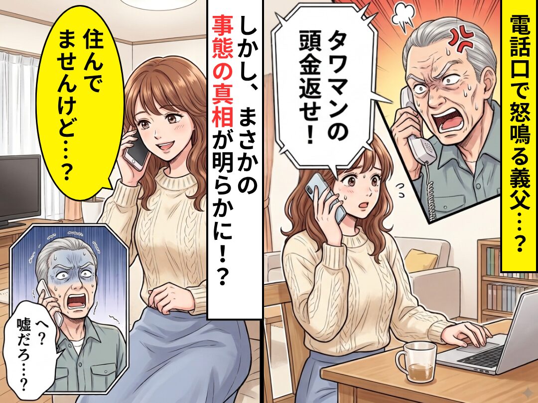 「タワマンの頭金返せ！」電話口で怒鳴る義父？しかし⇒私「住んでませんけど…？」事態の真相に、義父「へ？嘘だろ…？」