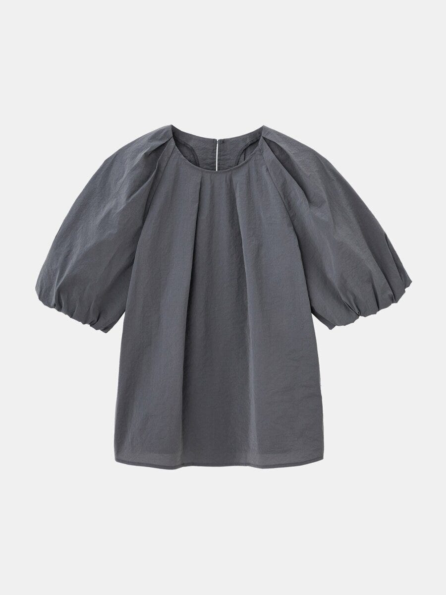 2026plst春値下げハイストレッチナイロンパフスリーブブラウス
