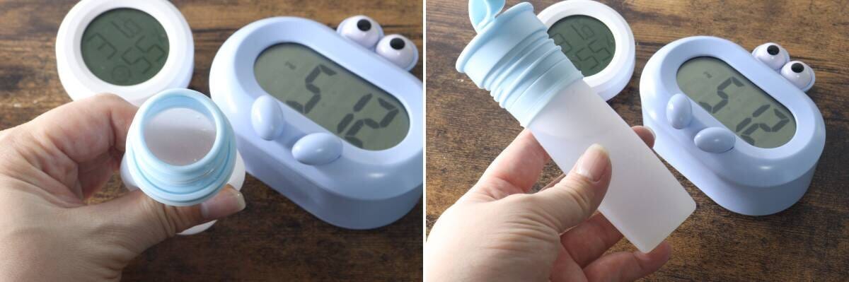 17時台、完全に水になったスティックと室温32.4℃を示す時計