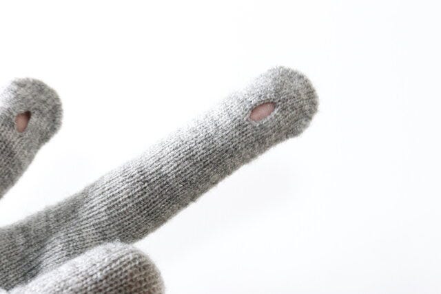 指穴付ニット手袋（ライン・リボン）　指先