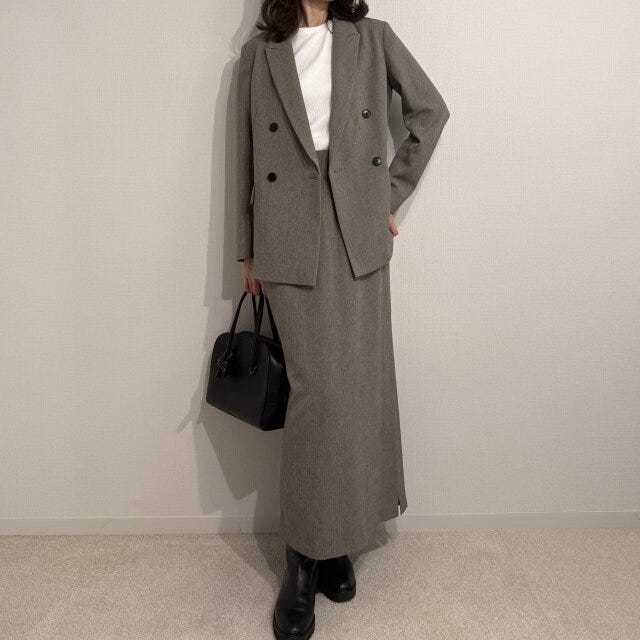 uncraveウールライクツイルジャケットのセットアップコーデ