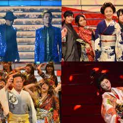 「第64回NHK紅白歌合戦」リハーサル3日目・三代目J Soul Brothers（左上）、伍代夏子とAKB48（右上）、細川たかしとNMB48、壇蜜（右下）