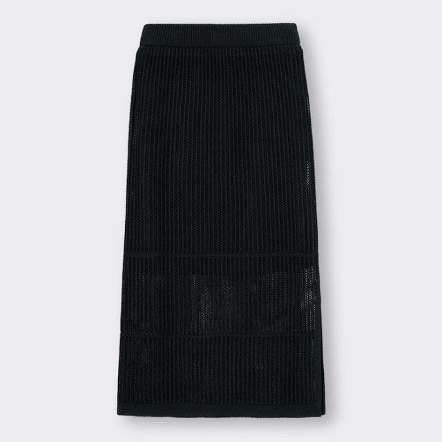 GU　メッシュナローニットスカート　黒