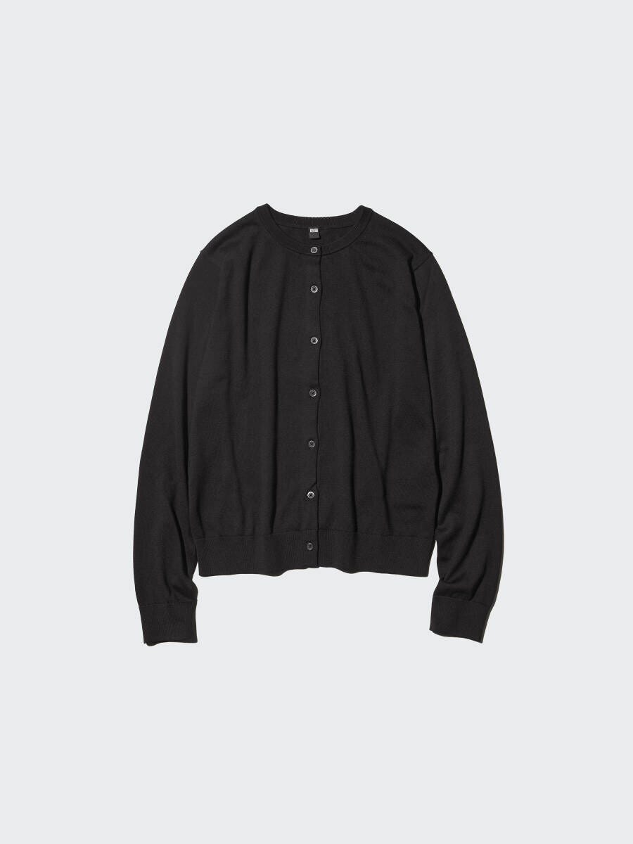 2026ユニクロ春大人女性おすすめ黒UVカットクルーネックカーディガン