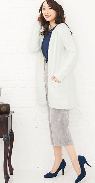 格子柄フェザーニットノーカラーコーディガン「神戸レタス」3690円（税込）／画像提供：神戸レタス