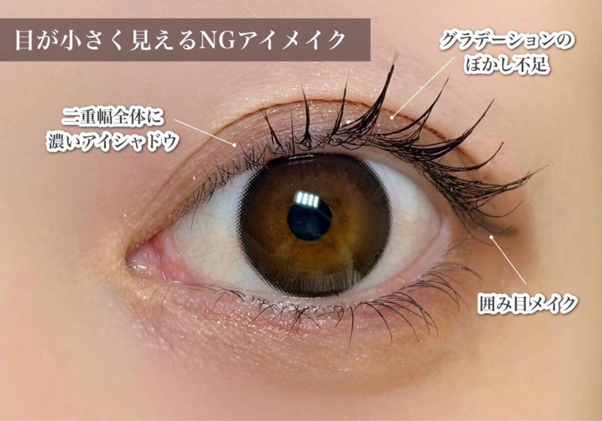 目が小さく見えるNGアイメイクの3つの特徴を解説した画像