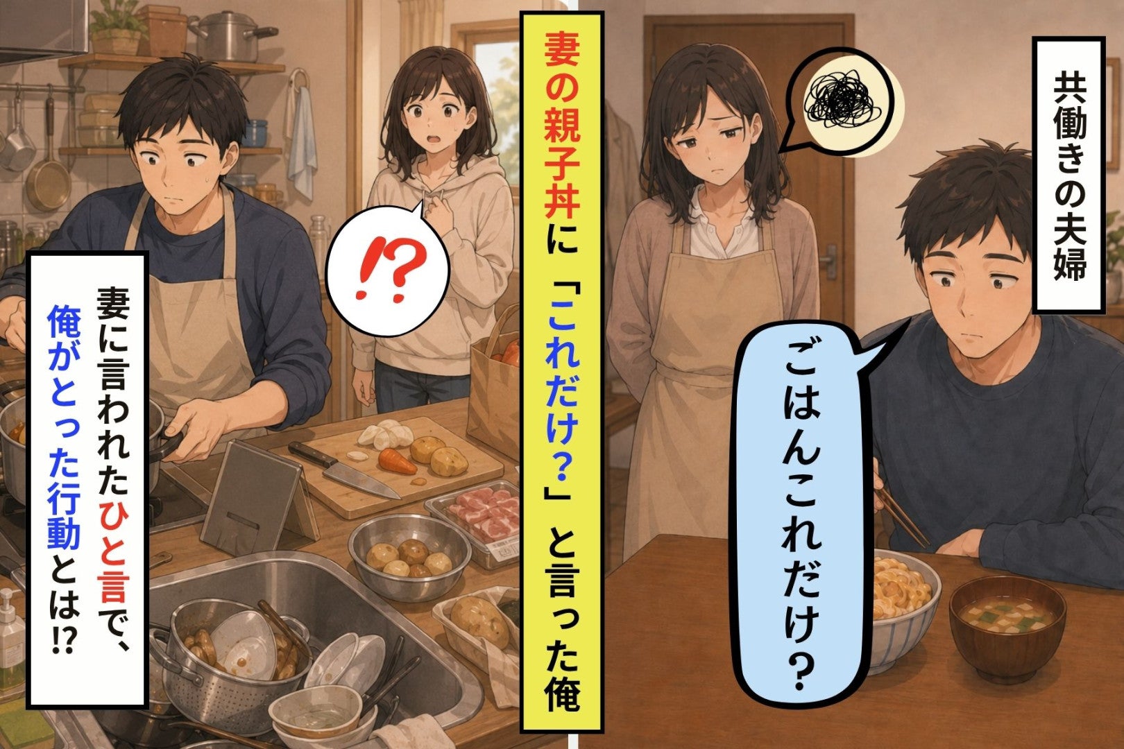 妻の親子丼に「これだけ？」と言った私が、総菜の食卓で聞いた本音