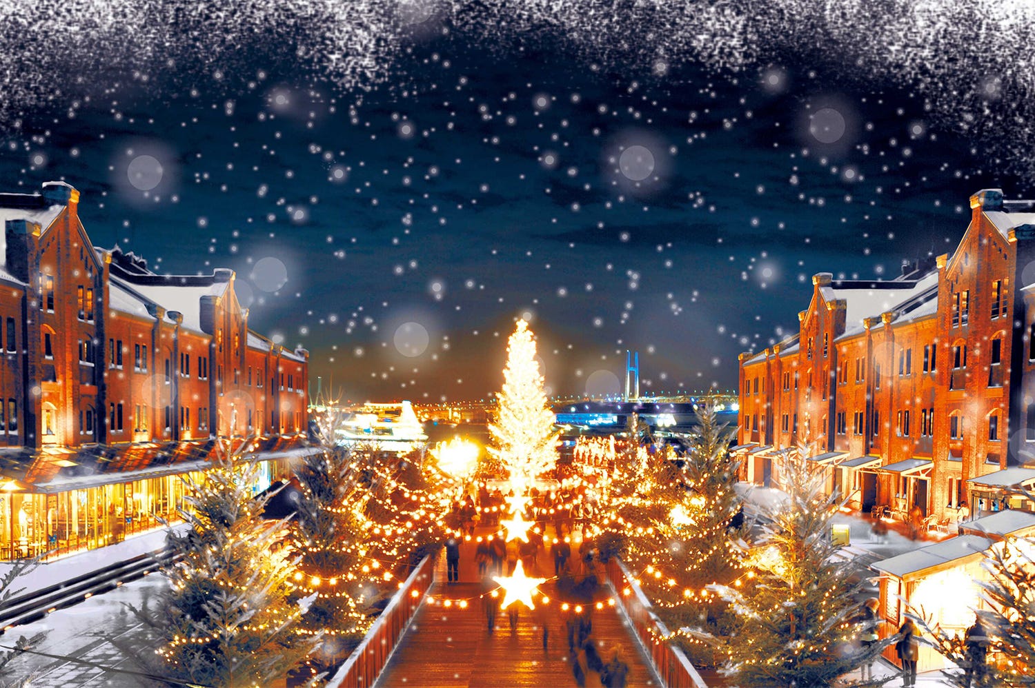 横浜赤レンガ倉庫のクリスマスマーケットが幻想的な雪景色に!あったかフードも充実
