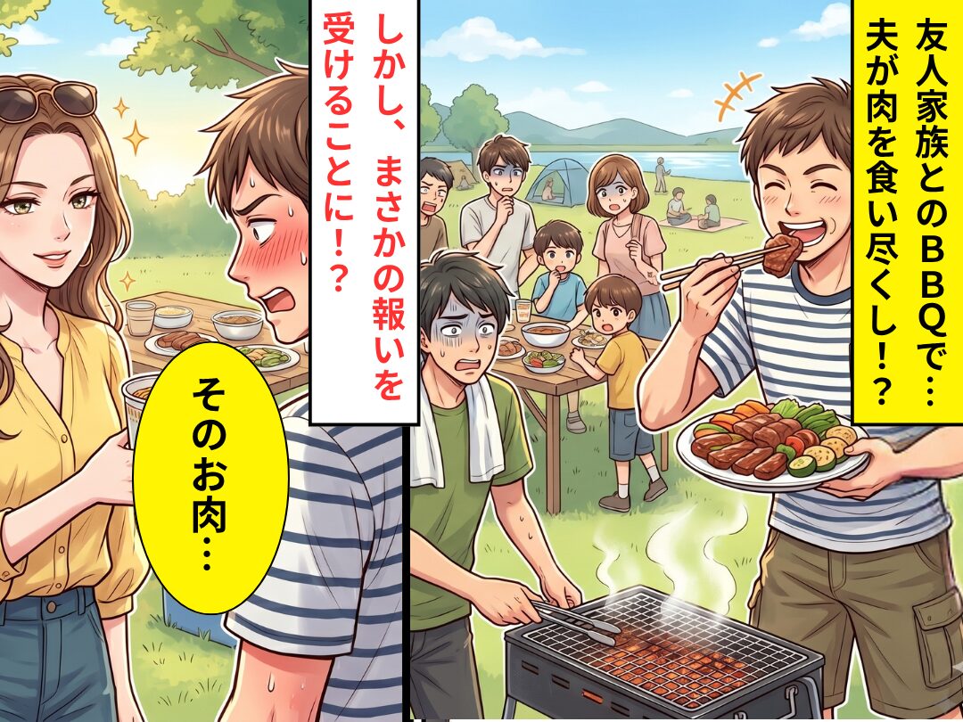 友人家族とのBBQで…肉を食い尽くした夫！？しかし⇒友人「そのお肉…」夫はまさかの報いを、受けることに！？
