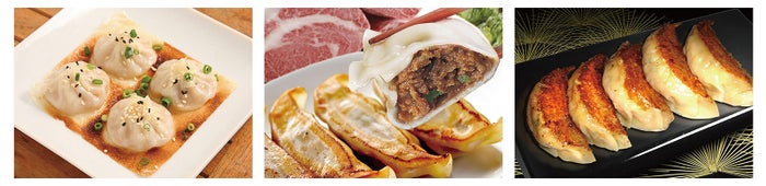 「肉玉そば おとど×浅草開化楼」東京名物 肉汁おとど餃子、「近江牛餃子 包王」肉大盛 近江牛餃子、「肉玉そば おとど×浅草開化楼」東京名物 肉汁おとど餃子／画像提供：AATJ株式会社