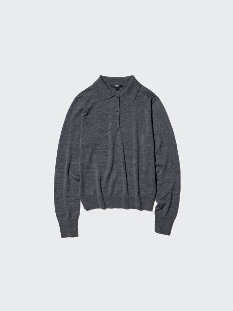 メリノポロセーター 2025ユニクロ女性おすすめグレーニットメリノポロセーター