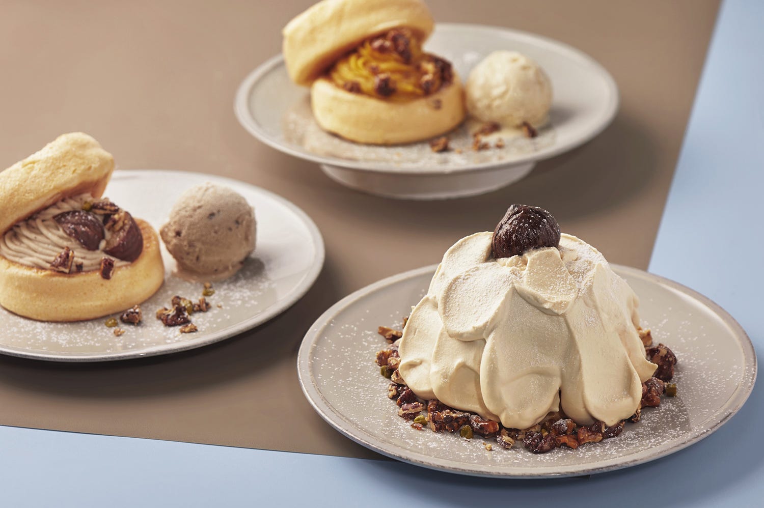 フリッパーズ「奇跡のパンケーキ 西尾ほうじ茶と中山栗のモンブラン」お茶×栗クリーム使用