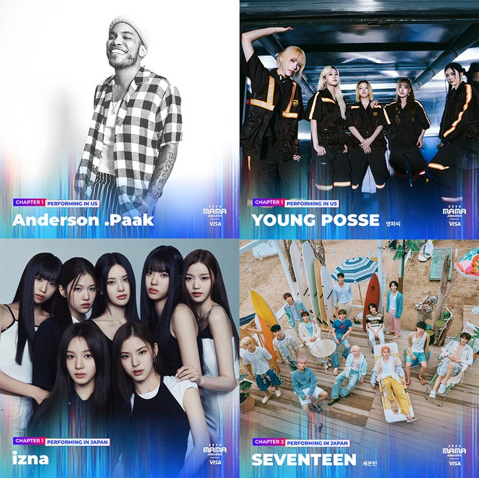 (上段)ANDERSON.PAAK、YOUNG POSSE(下段)izna、SEVENTEEN(C)CJ ENM Co., Ltd, All Rights