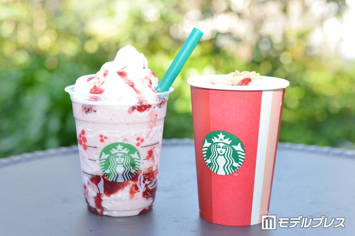 「クリスマス ストロベリー ケーキ フラペチーノ」と「クリスマス ストロベリー ケーキ ミルク」 （C）ビューティーガール