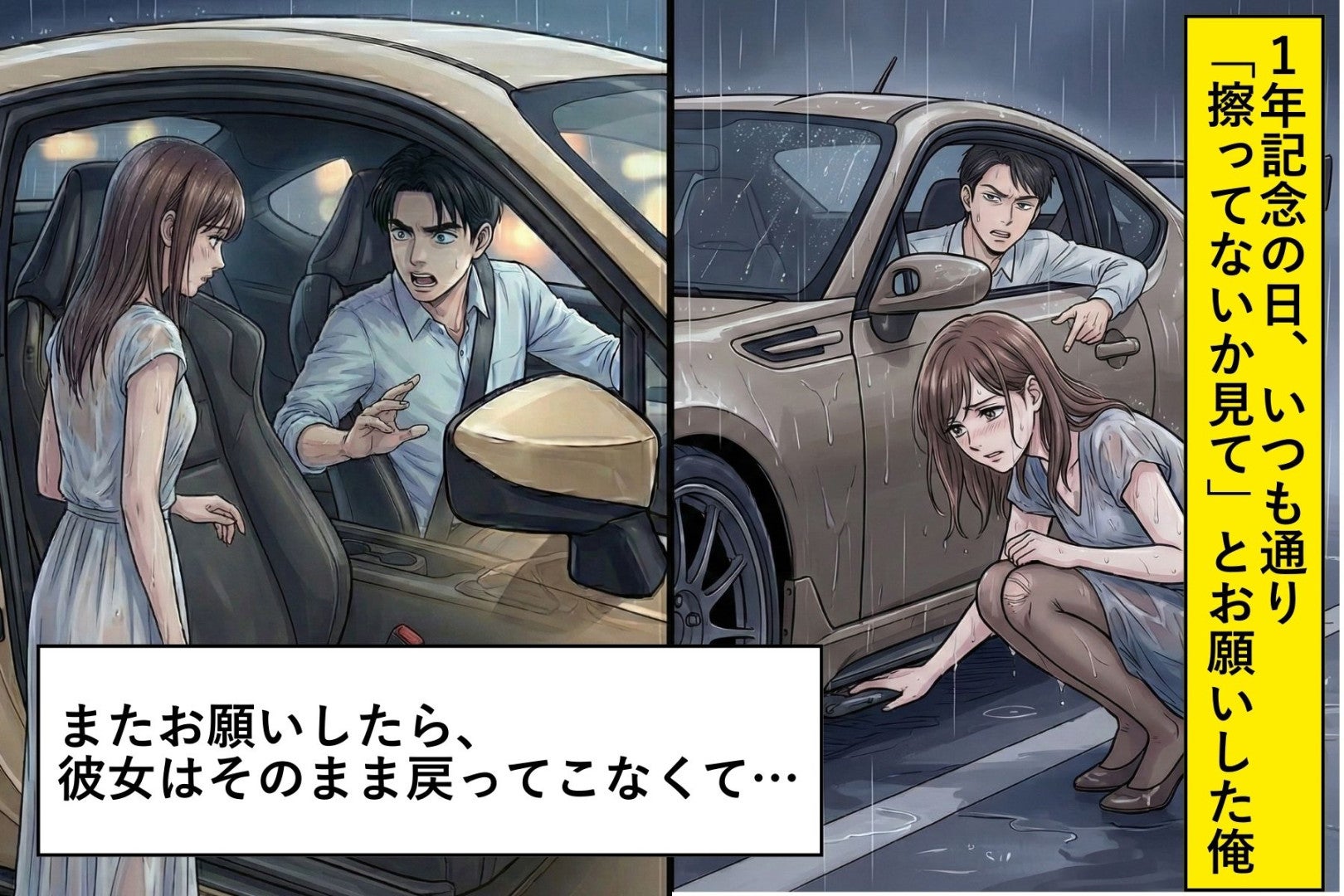 「擦ってないか見て」が口癖だった車好きの俺→雨の記念日、彼女が戻らなくなって初めて気づいた