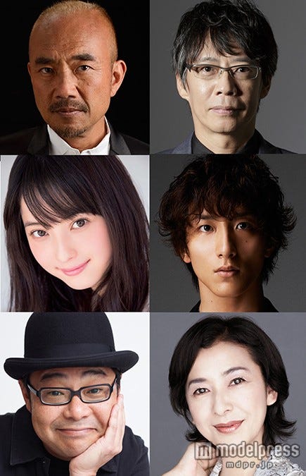 佐々木希が舞台に初挑戦/「ブロッケンの妖怪」に出演する(上段右から時計回りに)生瀬勝久、大貫勇輔、高橋惠子、田口浩正、佐々木希、竹中直人