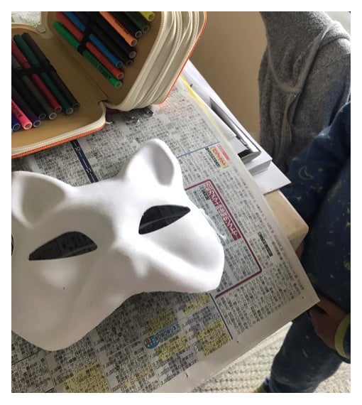 色付け前のお面／市川海老蔵オフィシャルブログ（Ameba）より