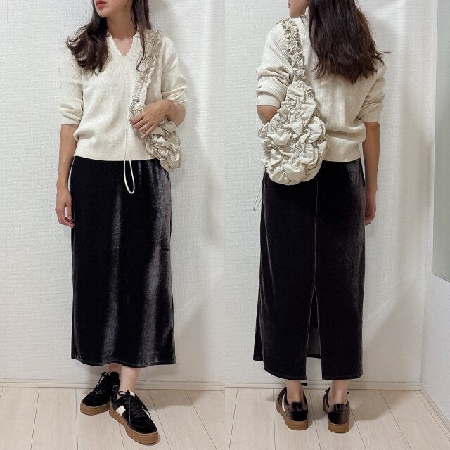 ベロアスカートでトレンドコーデ ベロアスカートでトレンドコーデ