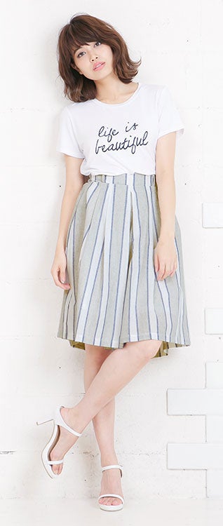 リボン付2wayストライプ柄ガウチョパンツ「神戸レタス」2690円（税込）