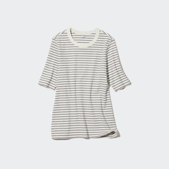ユニクロ　uniqlo　レディース　おすすめ　オススメ　コスパ　2023　春夏　リブTシャツ　リブ　リブトップス　Tシャツ　リブボーダークルーネックT　ボーダー