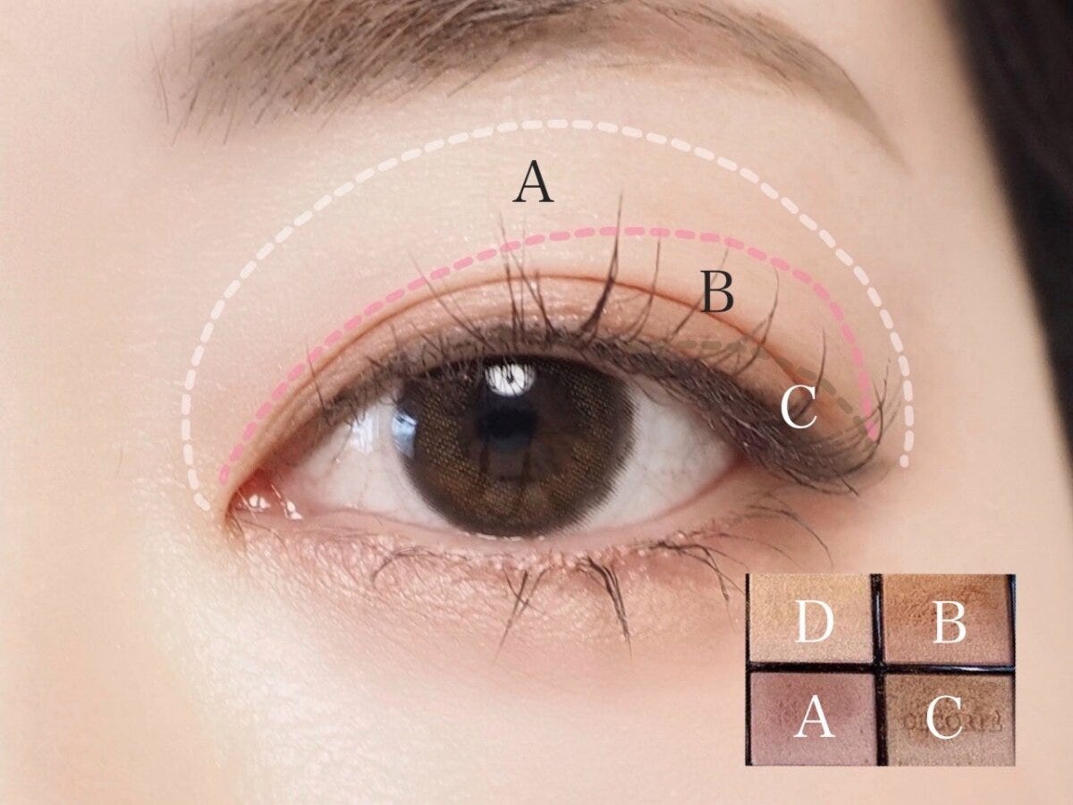 上まぶたにA・B・締め色Cをグラデーションでのせる塗り方