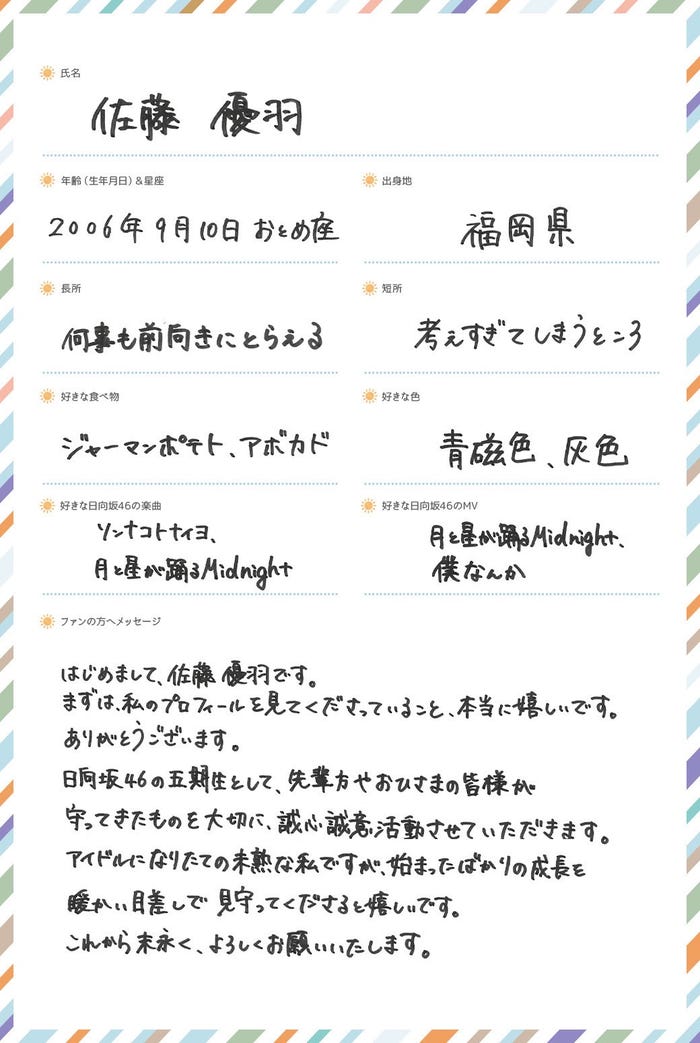 佐藤優羽プロフィール(提供写真)