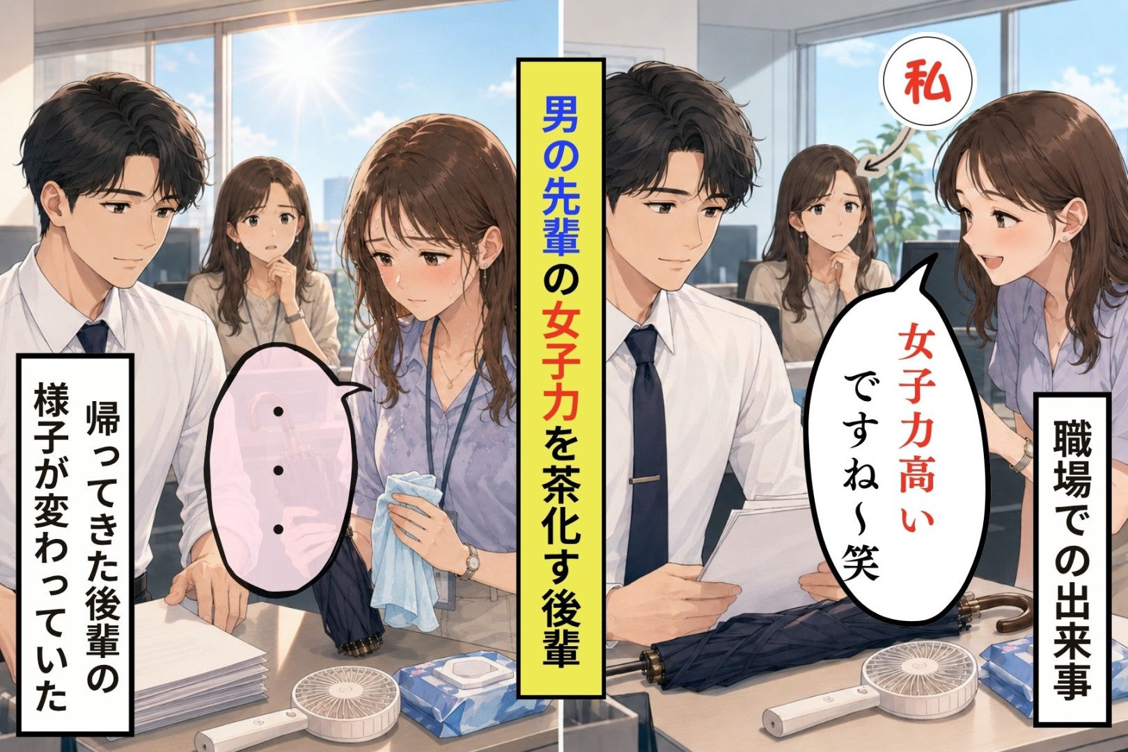 「先輩、今日も女子力高いですねー」と私の同僚を茶化す後輩