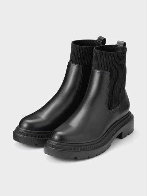 2025冬gu女性黒リブニットソックスブーツ