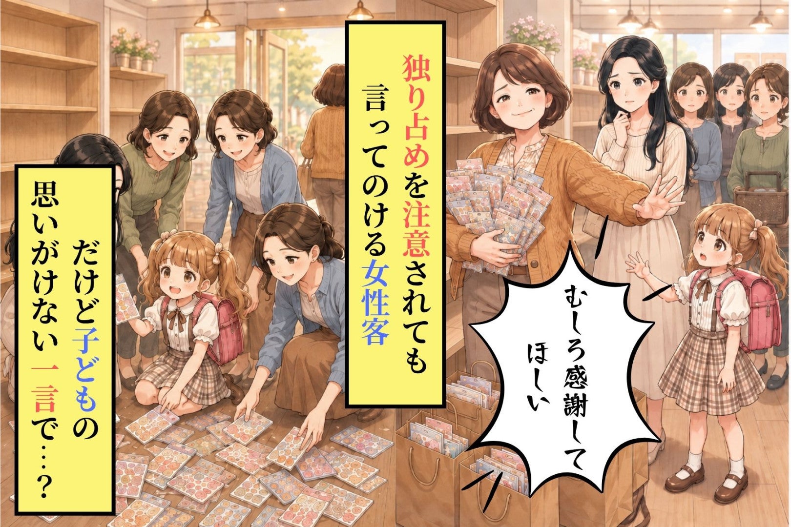 「むしろ感謝してほしい」3枚までを無視しシールを独り占めする女性客→列に並ぶ子どもの思いがけない一言