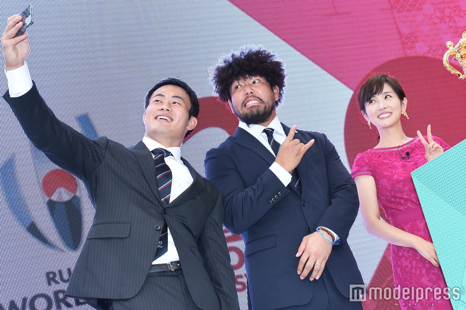堀江翔太選手、福岡堅樹選手、高島彩（C）モデルプレス
