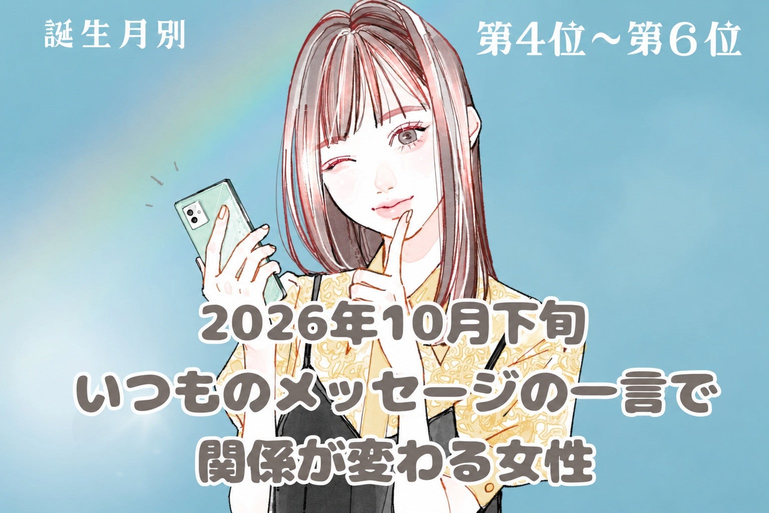 【誕生月別】2026年10月下旬、いつものやりとりのたった一言で恋が進む女性ランキング＜第４位～第６位＞