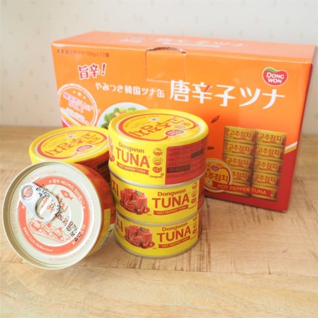 おつまみにぴったりなコストコの唐辛子ツナの外箱と缶