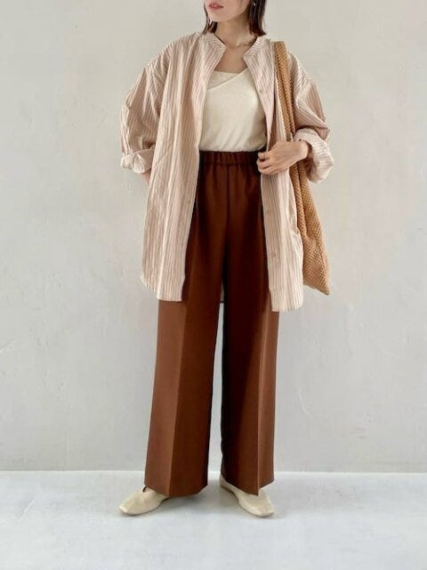 ストライプシャツ　コーデ　秋