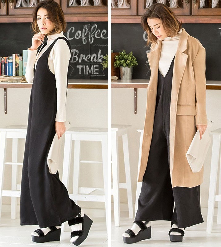 裏起毛ニットソーVネックオールインワン「Re:EDIT by GALSTAR」2,198円（税込）／画像提供：Re:EDIT by GALSTAR