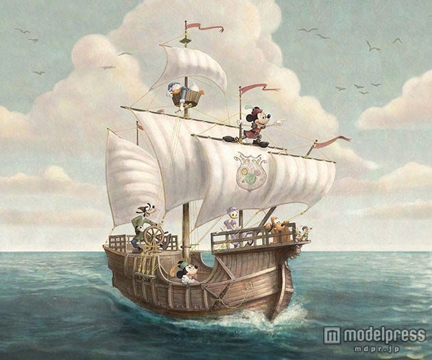 「カピターノ・ミッキー・スーペリアルーム」壁に描かれたガリオン船のイメージ(C)Disney