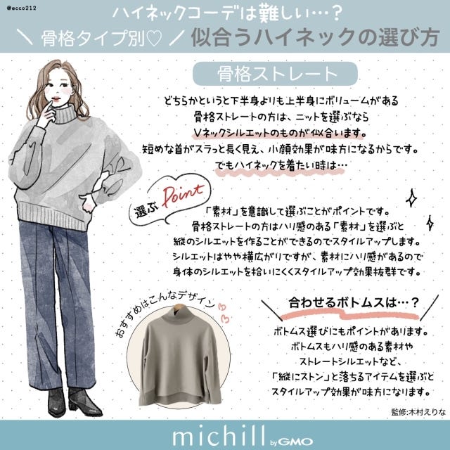 骨格タイプ別　ハイネック　一番似合う　EccO　イラスト