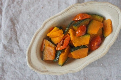 カボチャとトマトのオリーブオイルソテー