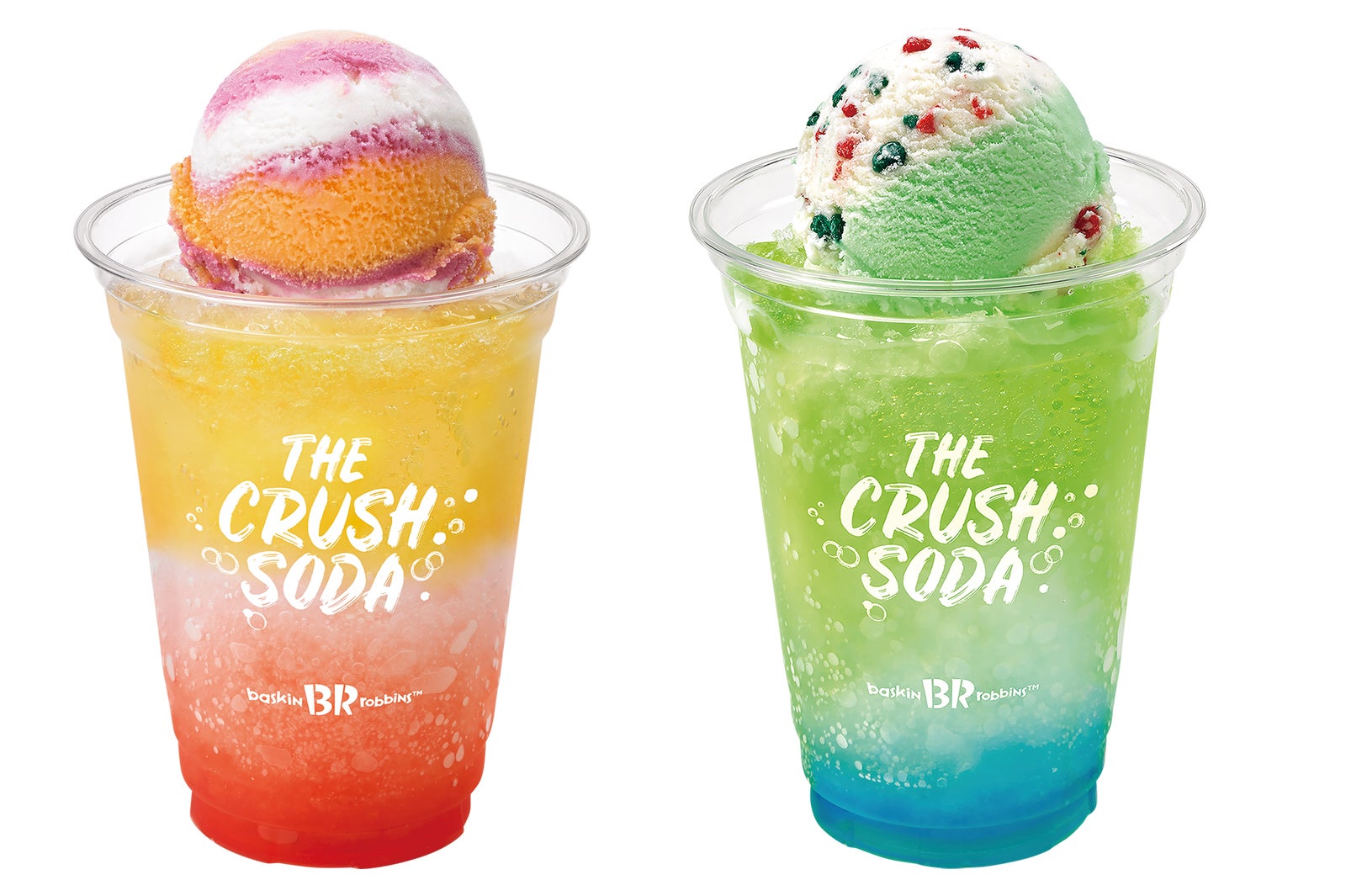 ザ・クラッシュソーダ（トロピカル＆ブラッドオレンジ／メロン＆ブルー）／画像提供：B-R サーティワン アイスクリーム