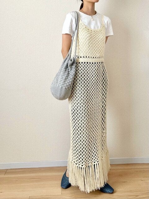 クルーネックT　キャミワンピース　コーデ