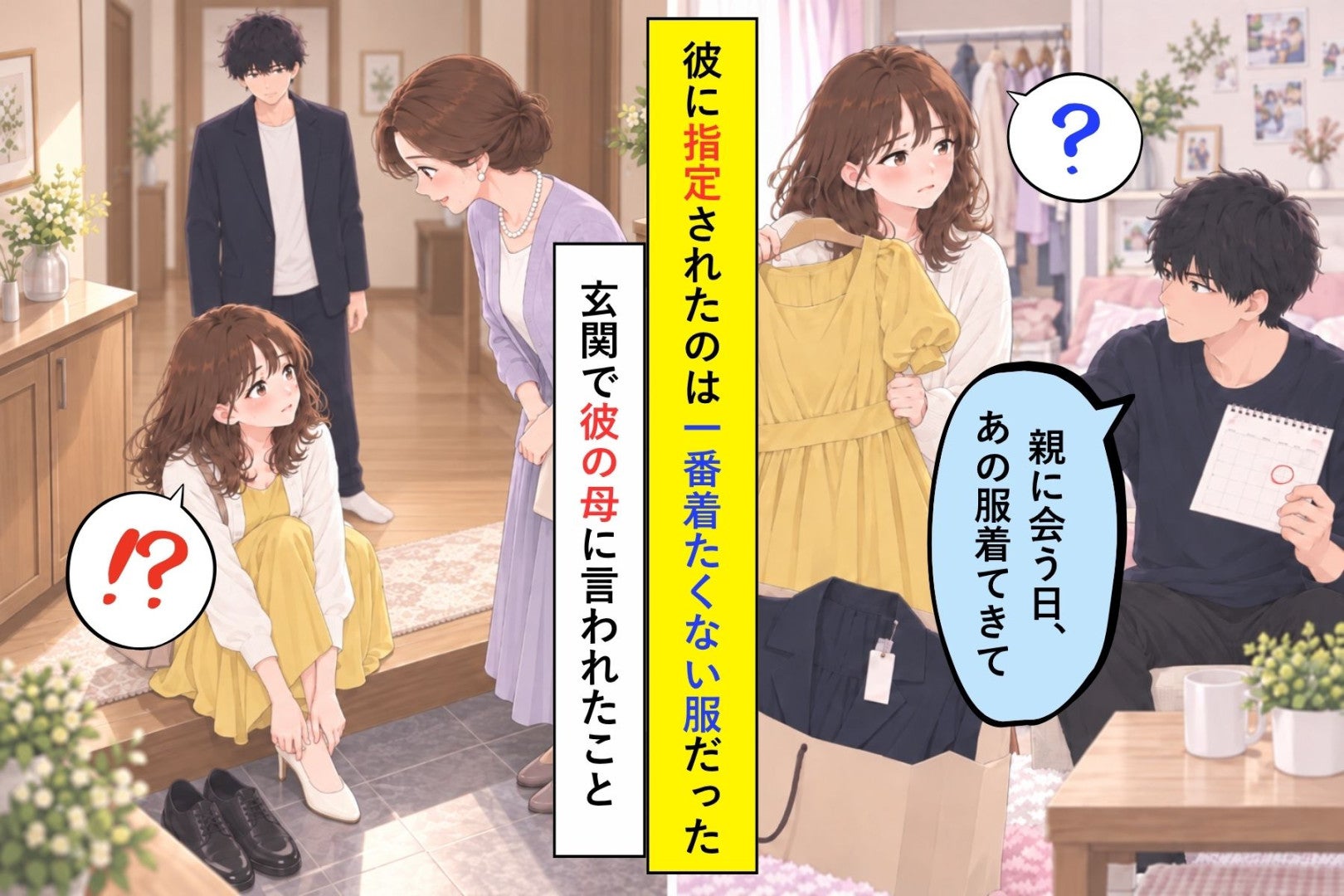 「親に会う日、あの服着てきて」彼が指定したのは一番着たくない服→玄関で彼の母が小さく声を上げた