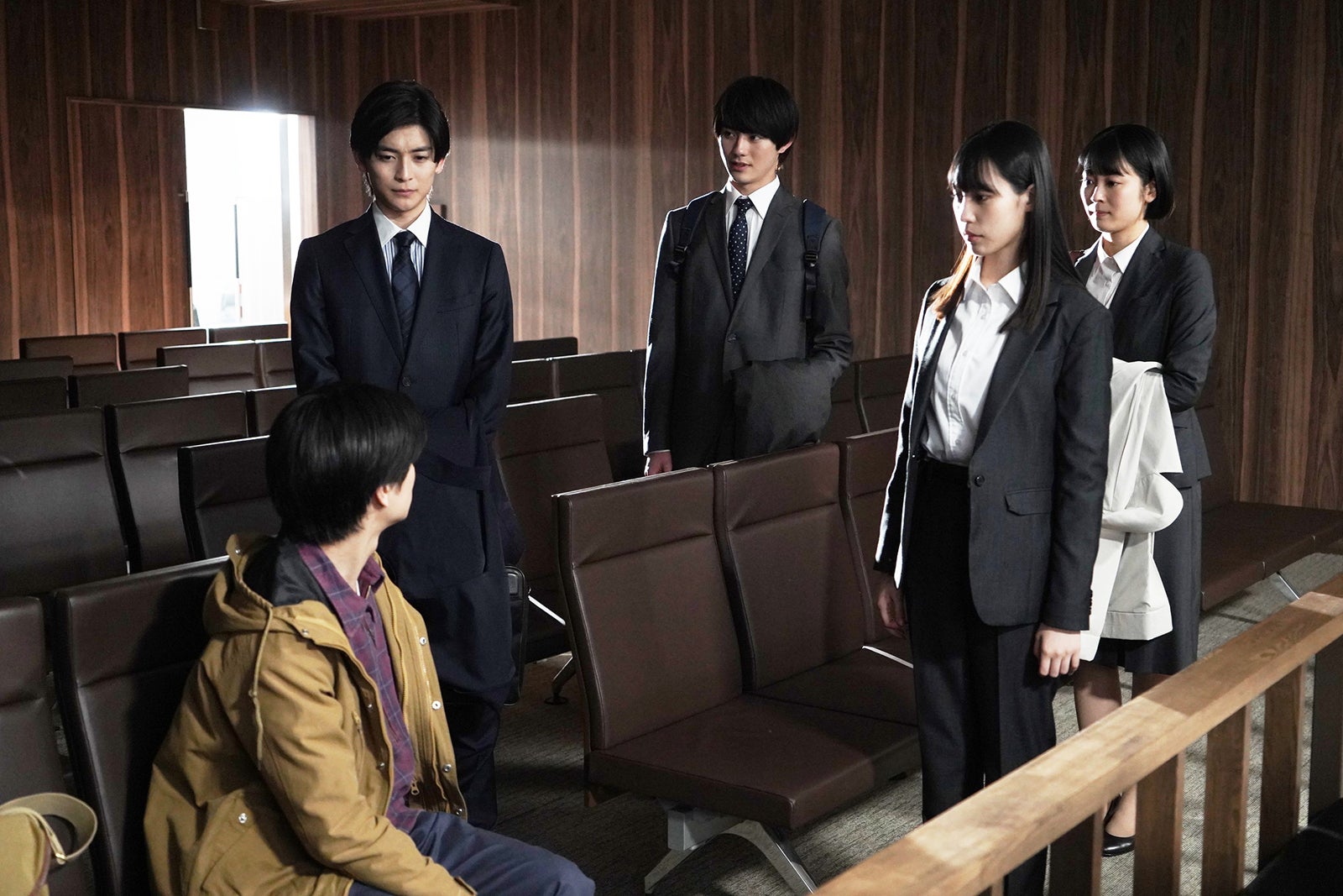 前田旺志郎、高橋文哉、前田拳太郎、南沙良、河村花 「女神の教室～リーガル青春白書～」最終話より（C）フジテレビ