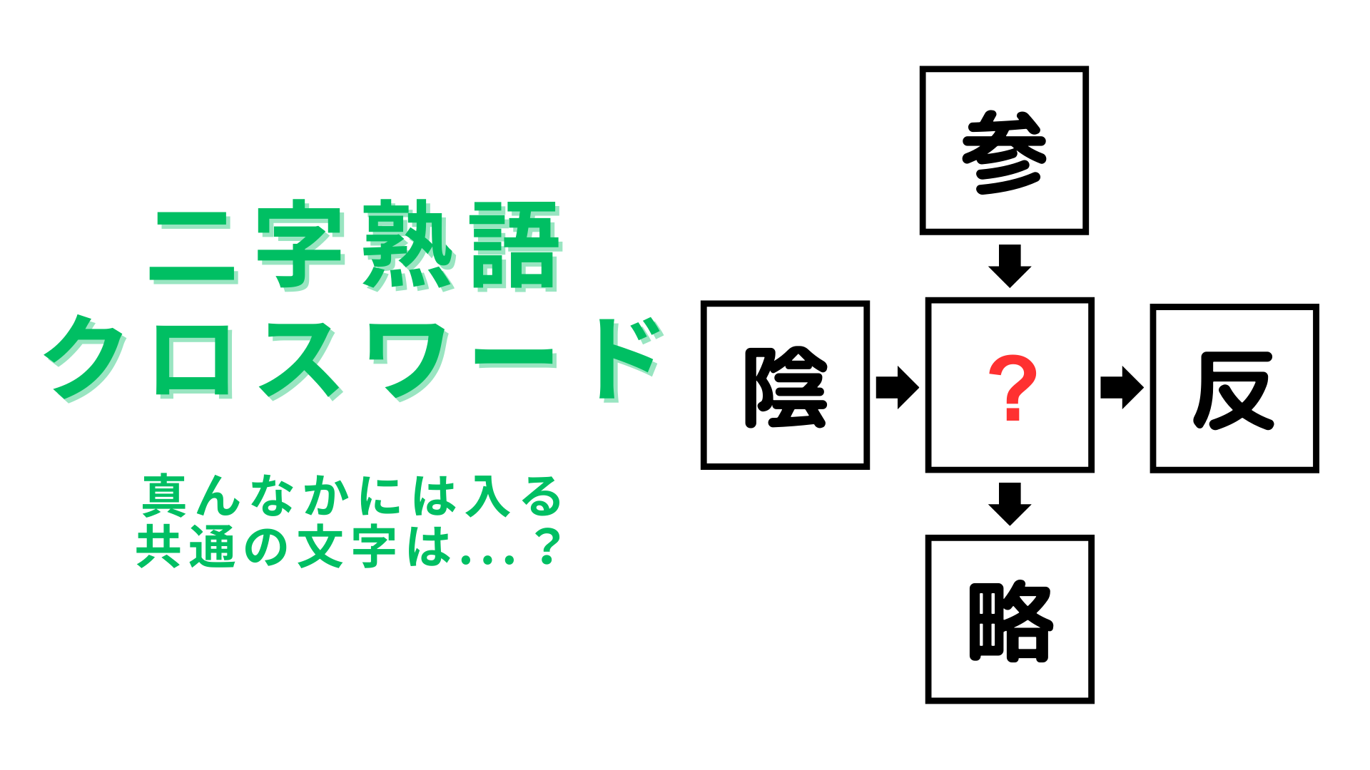 【二字熟語クロスワード】真んなかに入る漢字は？ズル賢いイメージの漢字です...！