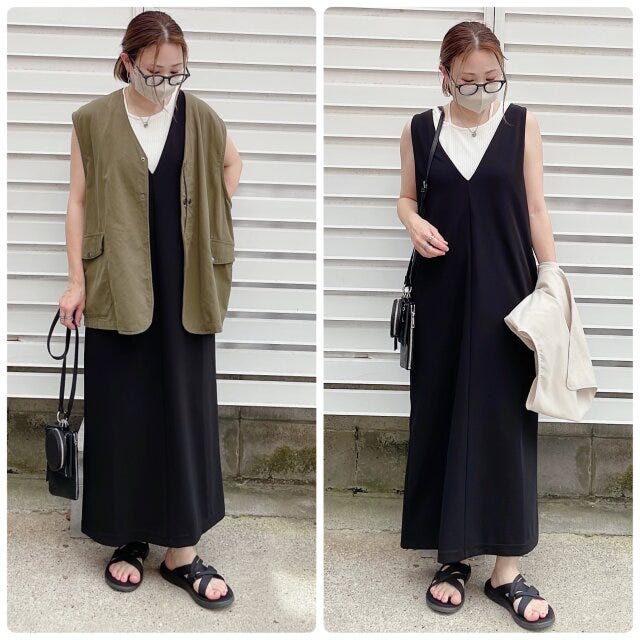 ベスト　ワンピース　コーデ　